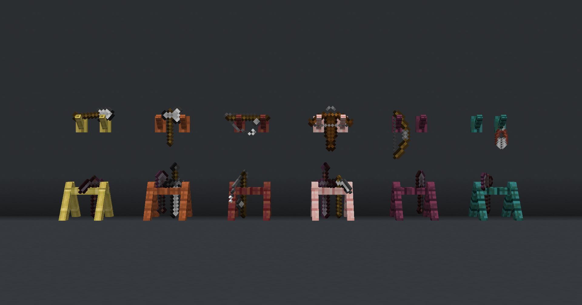 The same six, holding tools